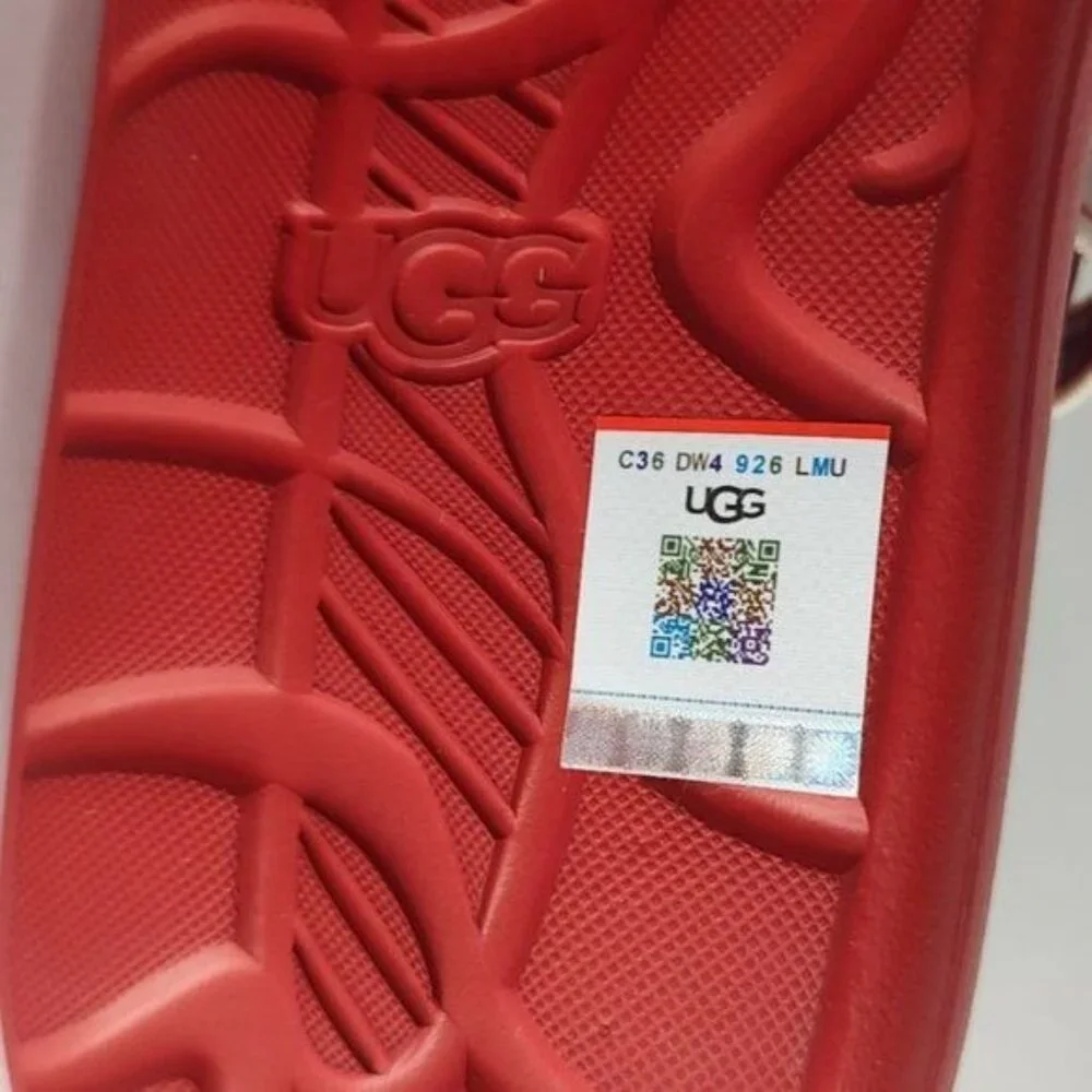 UGG Sport Yeah Sandals 9 Samba Red Slides logo Print Backstrap Resort Beach - Picture 9 of 10